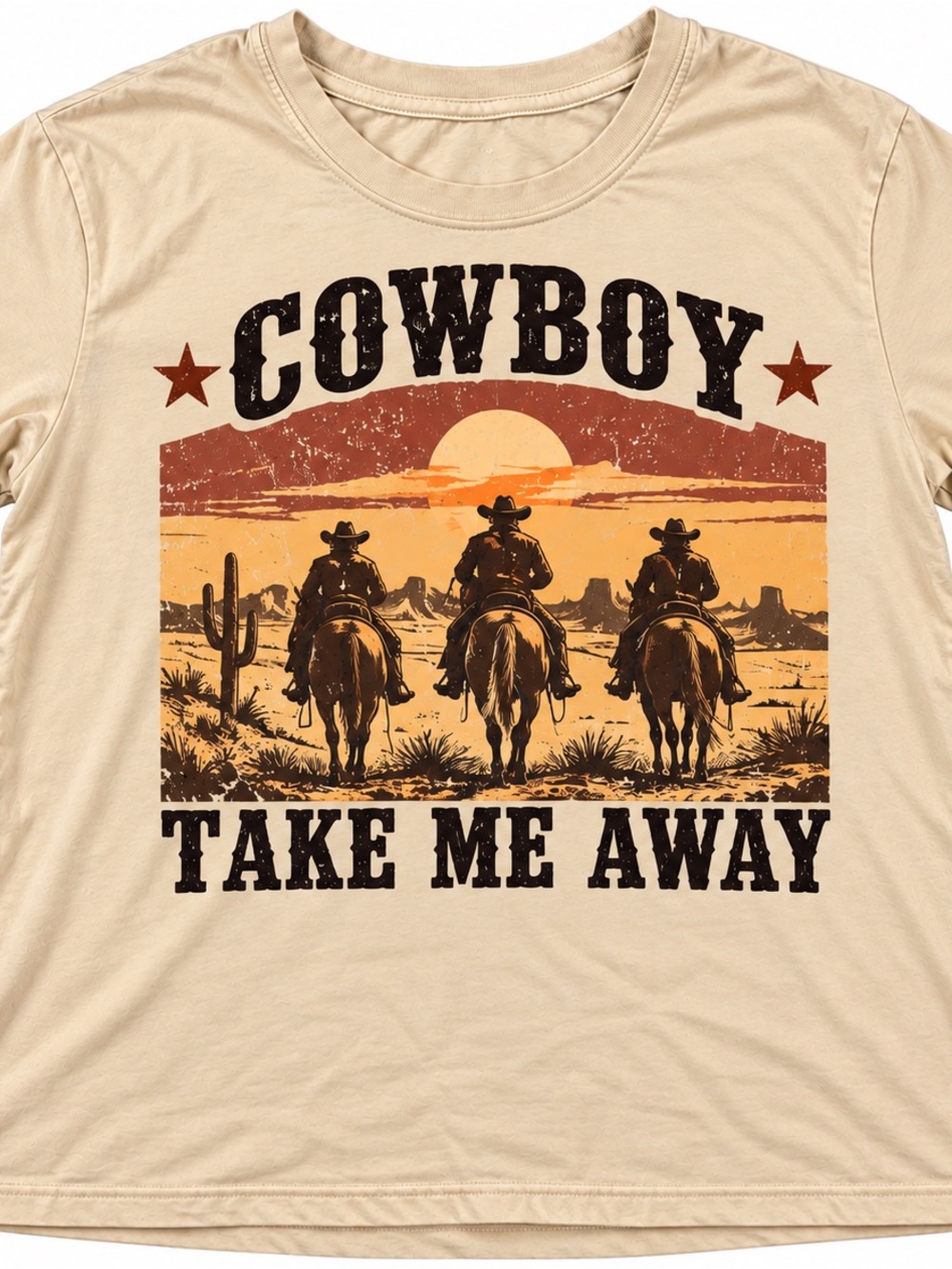 Cowboy Take Me Away Graphic Short Sleeve Tee - Beige